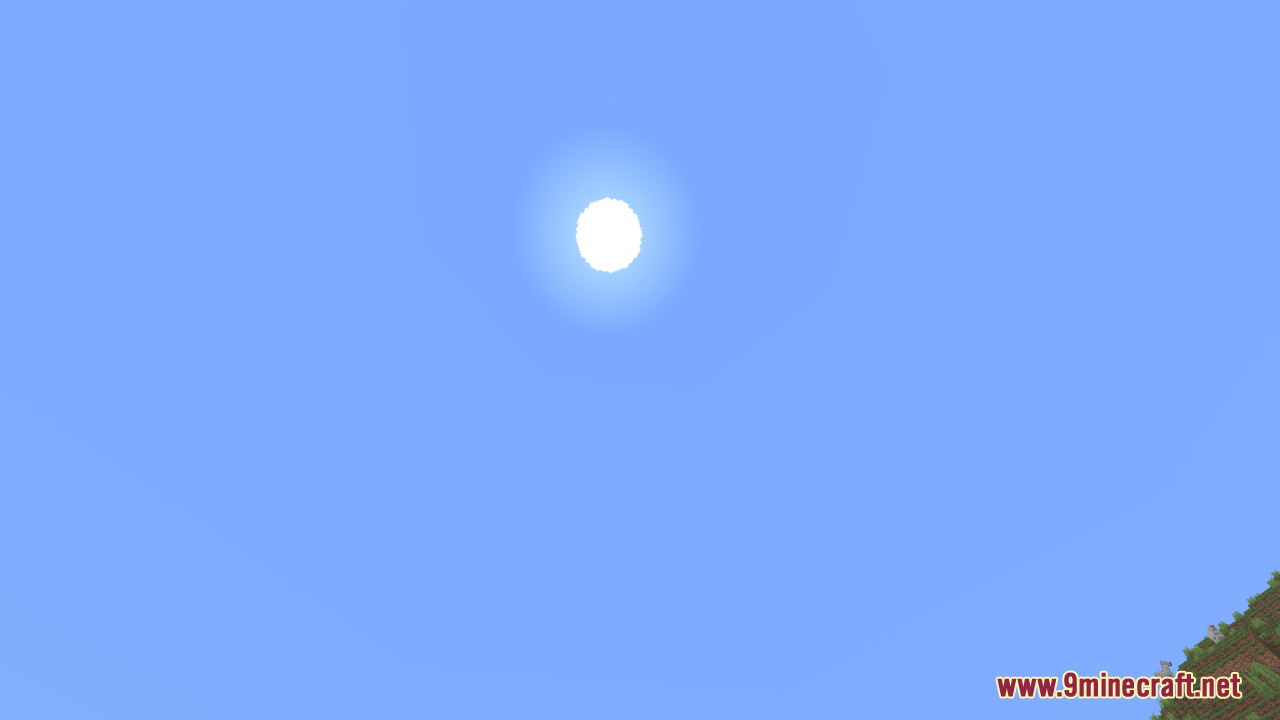 Round Sun & Moon Resource Pack Screenshot 2 A bright round sun glows in the center of a clear blue sky