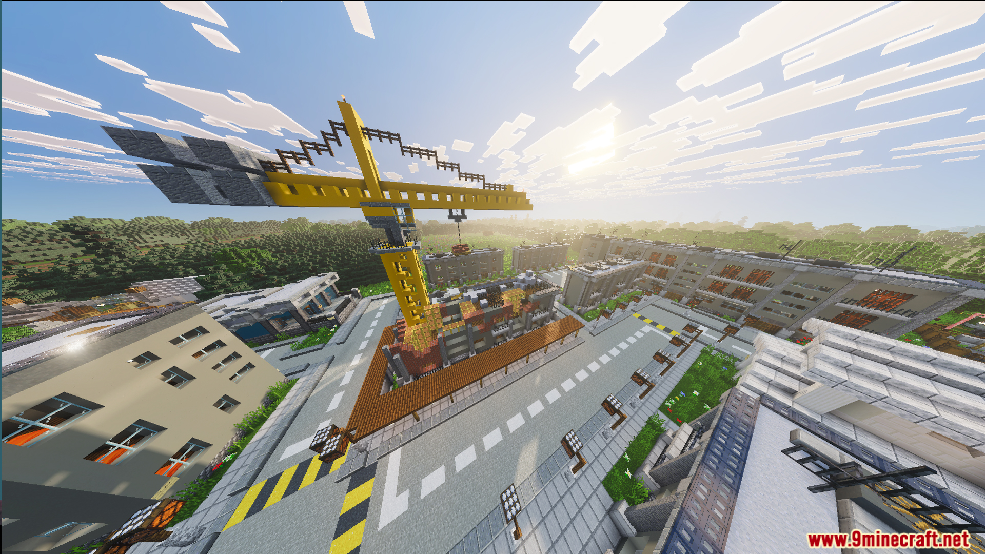 Russ Big City Reborn Map Screenshot 3 A massive yellow crane towers over buildings in Russ Big City Reborn Map