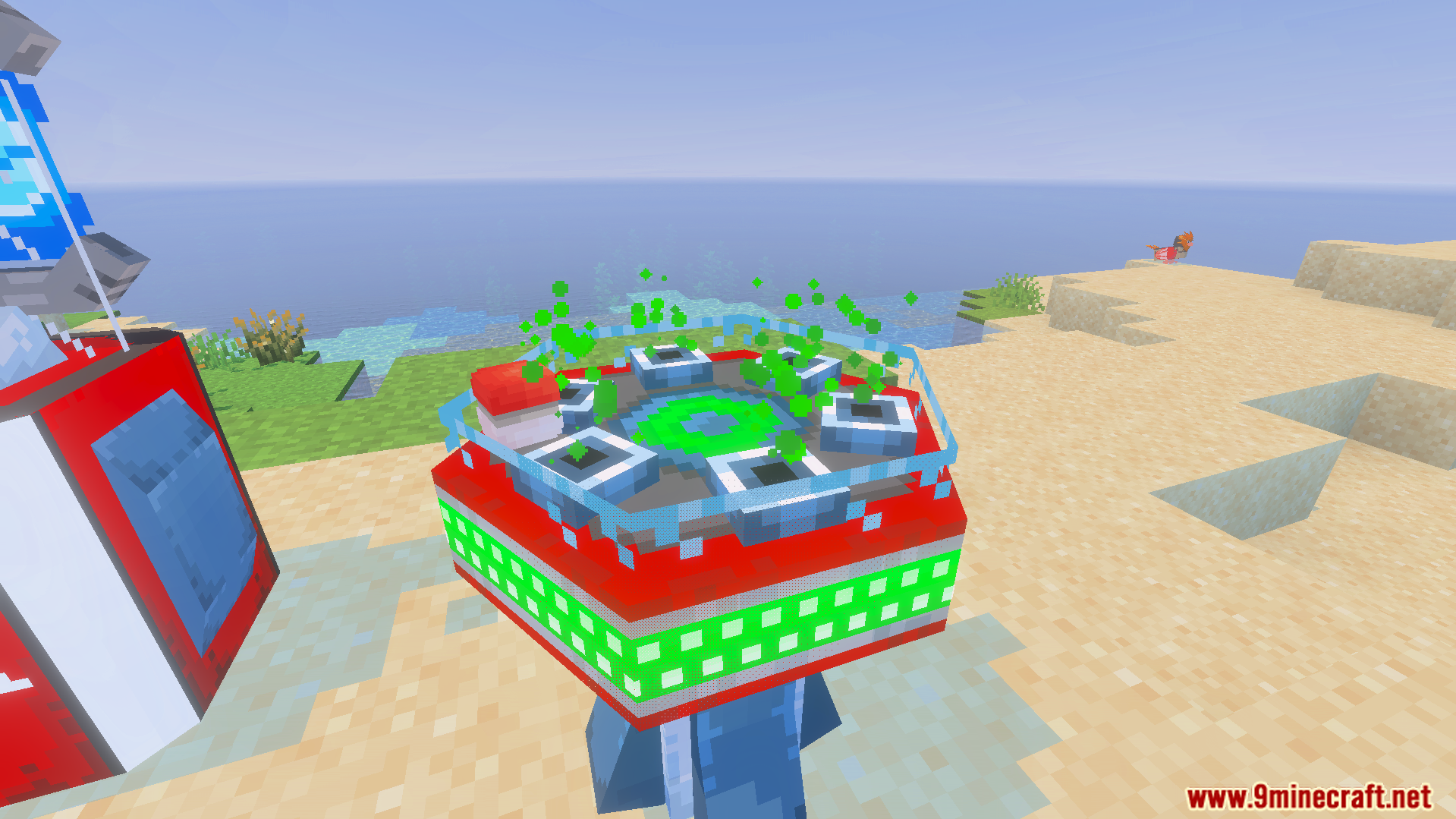 A custom machine block with green particles from the SERP Reworked Texture Pack