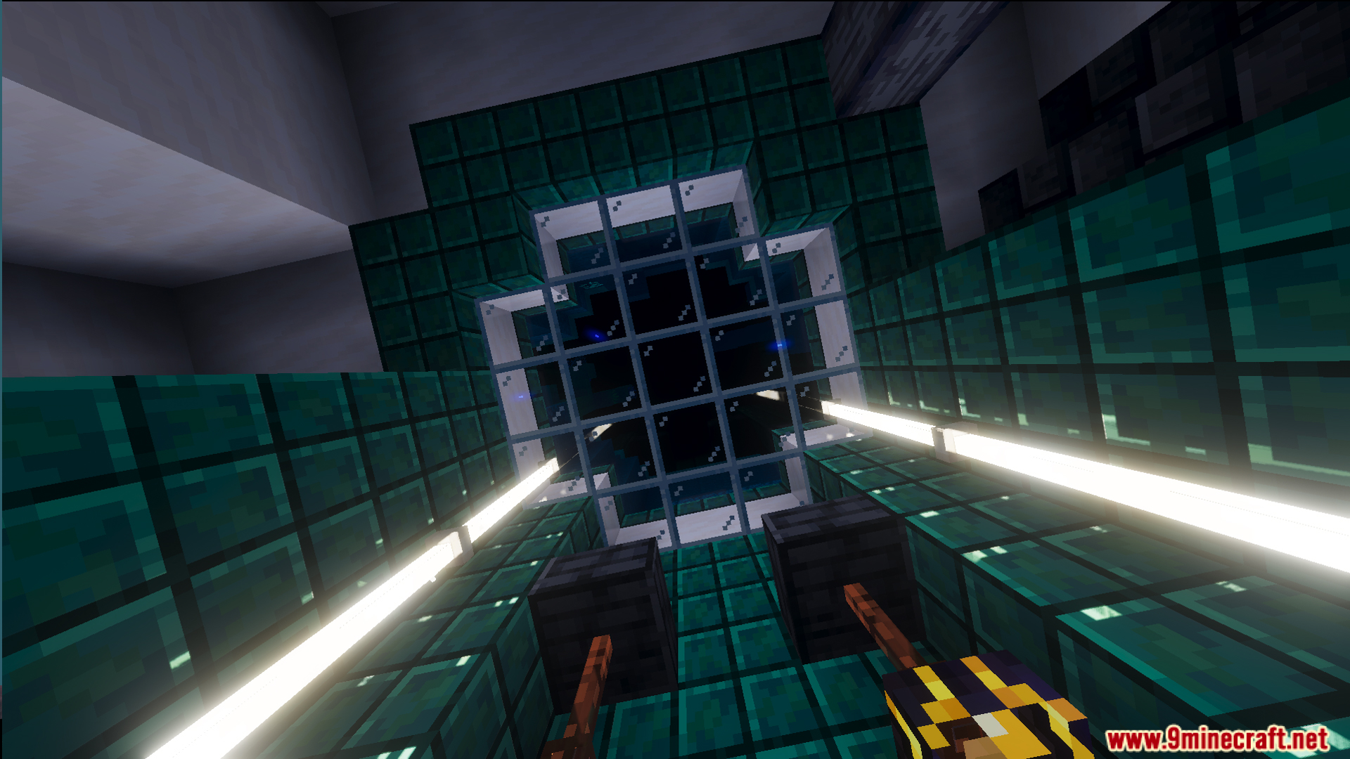 Looking up at the dark ocean from inside the SURVIVE UNDERWATER Map facility