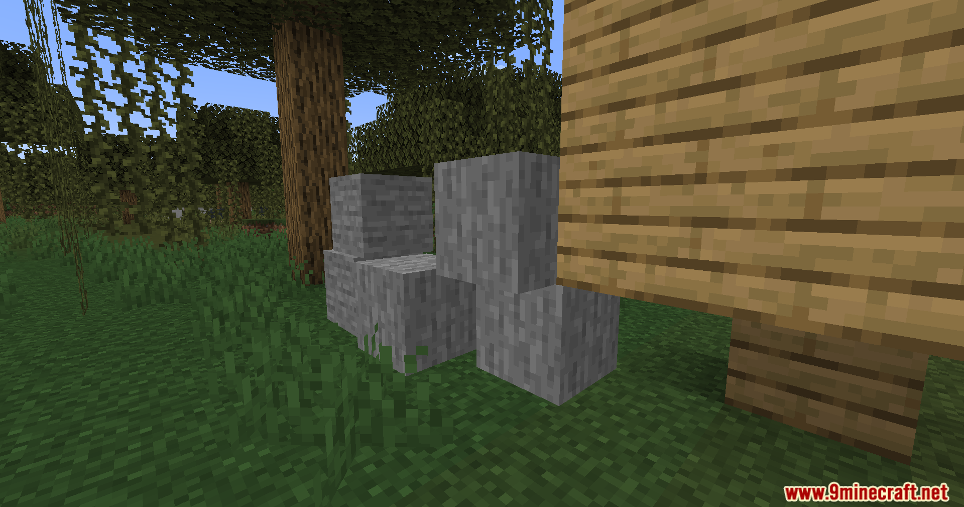 Sable Mod Screenshot 3 A group of stone blocks placed off the grid near wooden planks