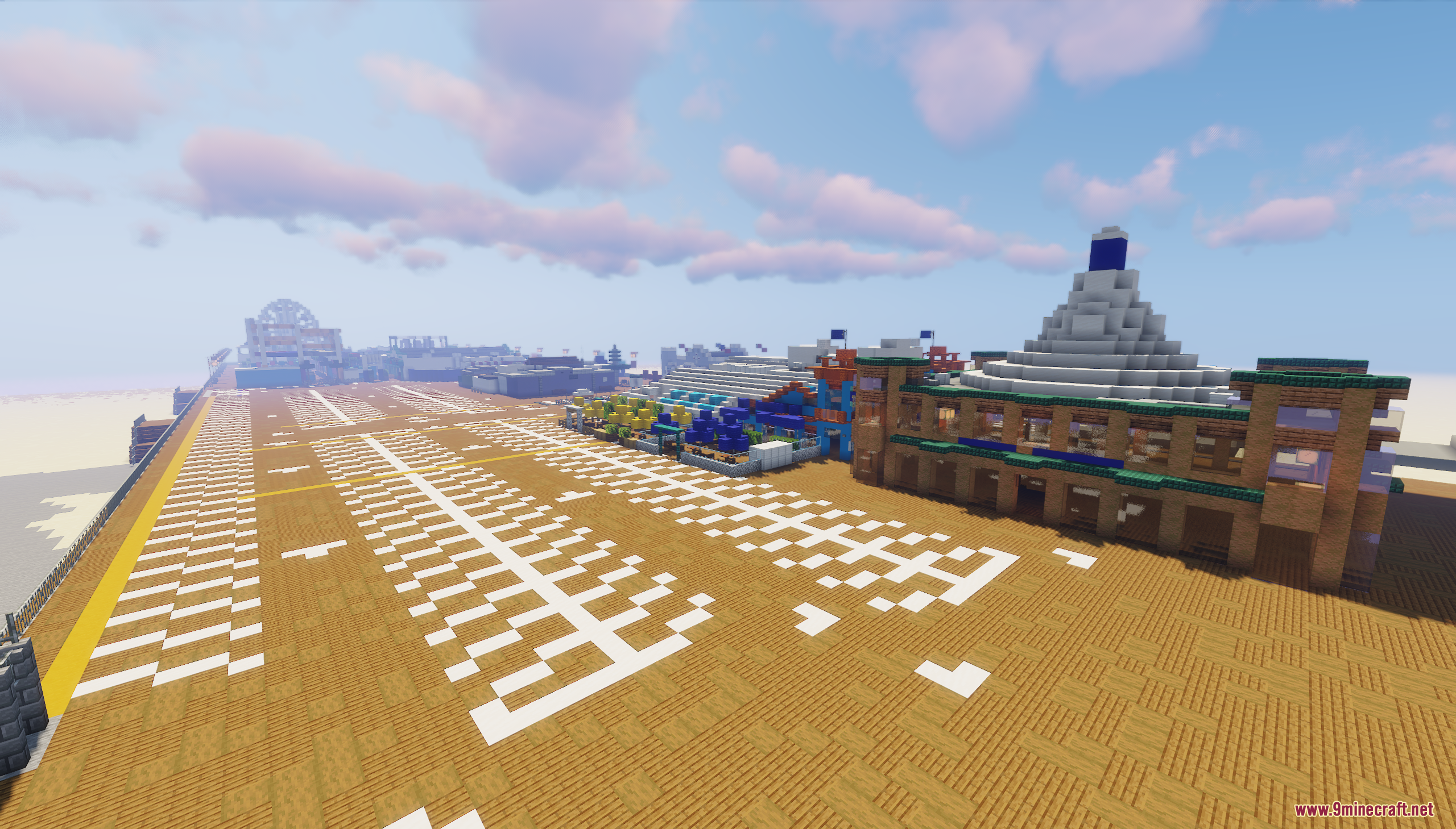 Santa Monica Pier Map Screenshot 2 A wide wooden boardwalk featuring white markings and several colorful blocky buildings