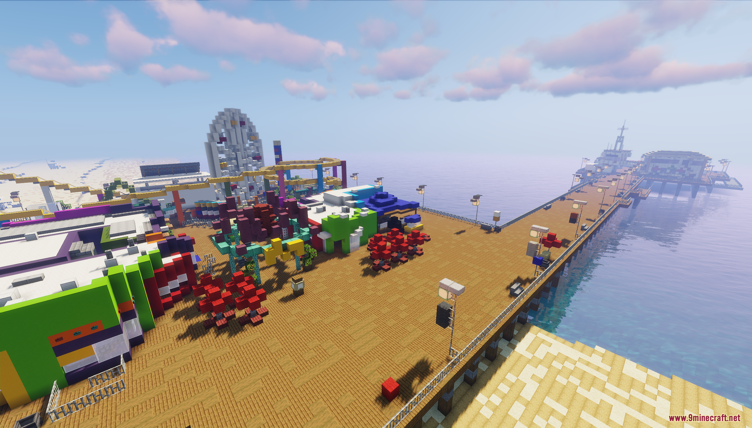Santa Monica Pier Map Screenshot 8 A long wooden pier extending into the ocean in a Minecraft world