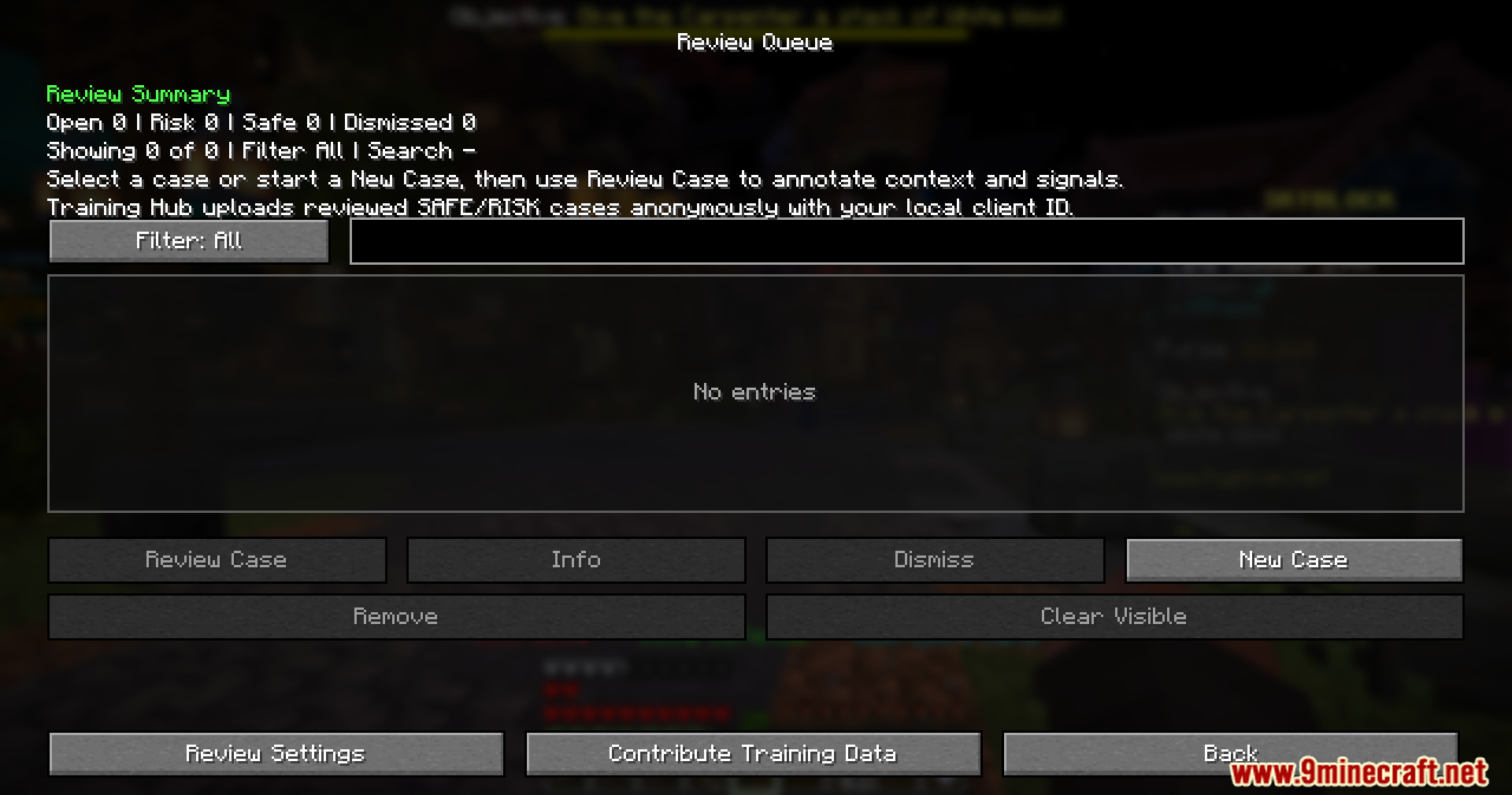 ScamScreener for Hypixel Skyblock Mod Screenshot 10 Review queue interface for analyzing flagged chat messages and potential security risks