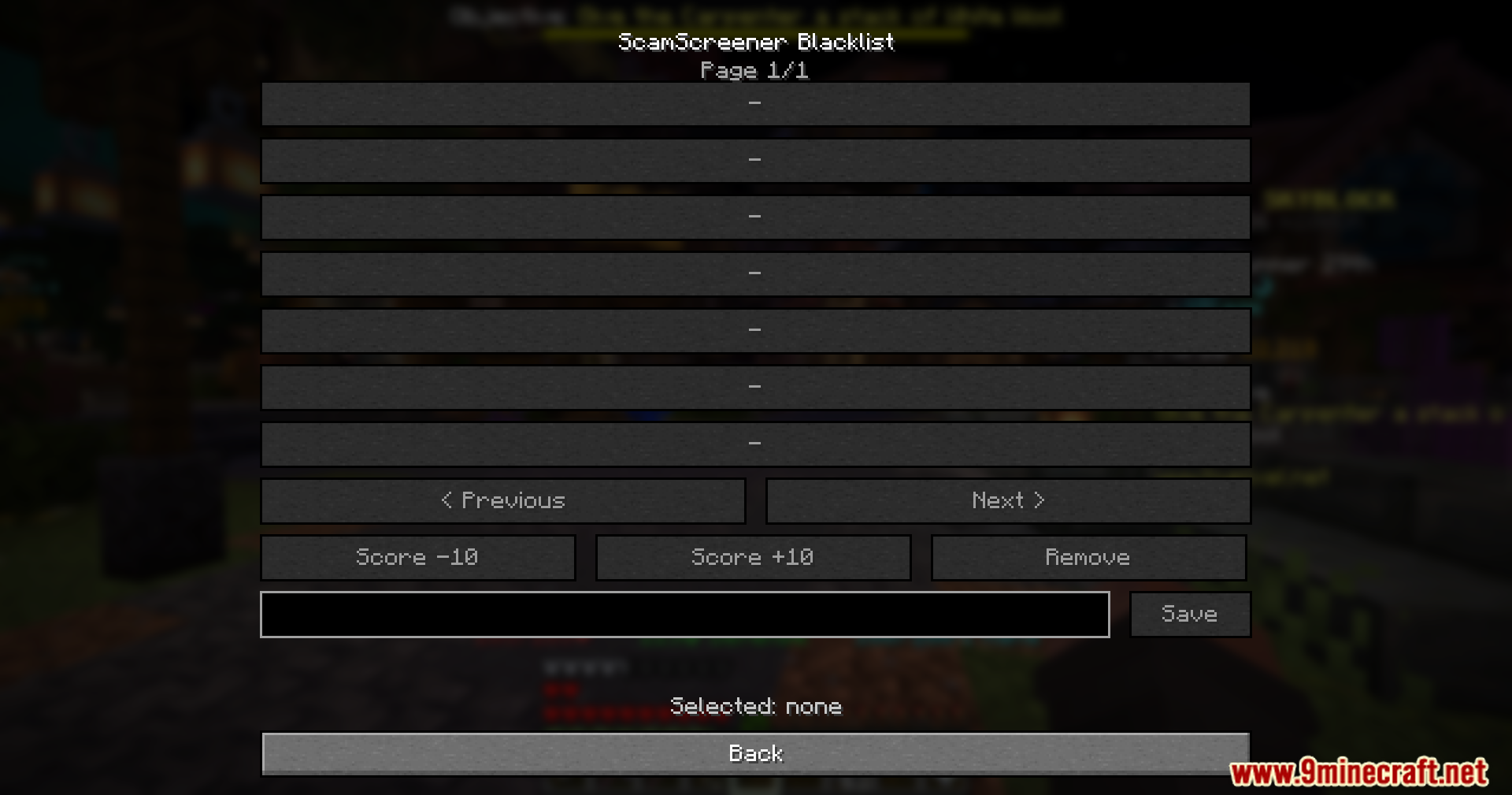 ScamScreener for Hypixel Skyblock Mod Screenshot 5 ScamScreener interface for managing a blacklist of players and reputation scores