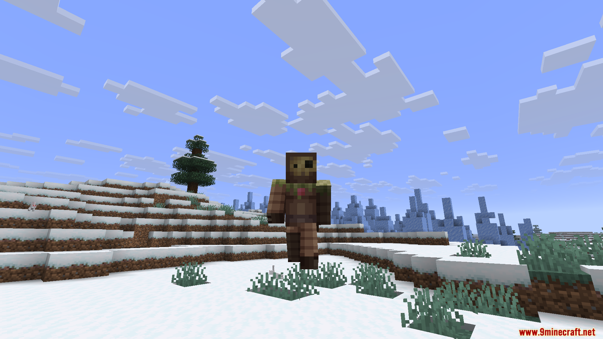 Seamless Serverless Multiplayer Mod Screenshot 10 A custom character skin stands in a snowy biome with ice spikes