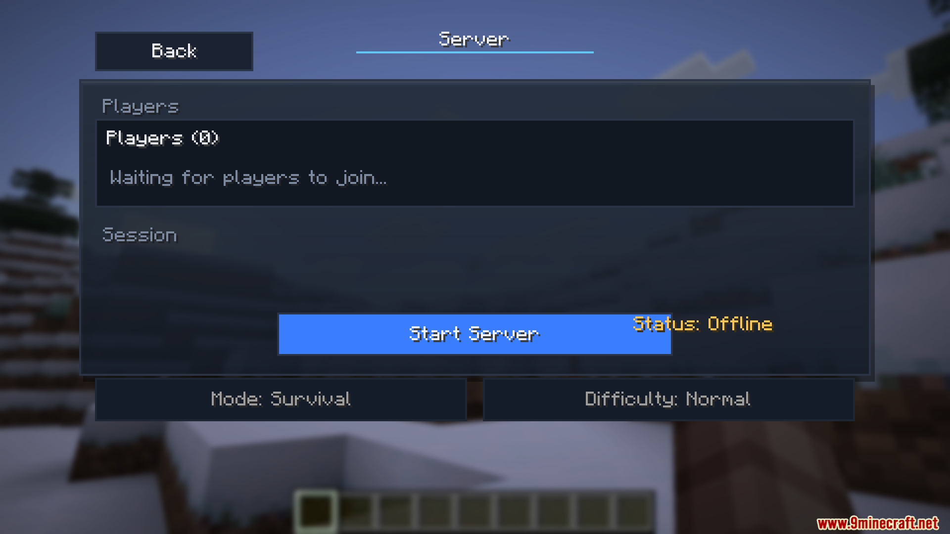 Seamless Serverless Multiplayer Mod Screenshot 3 Minecraft server interface showing offline status and start server button