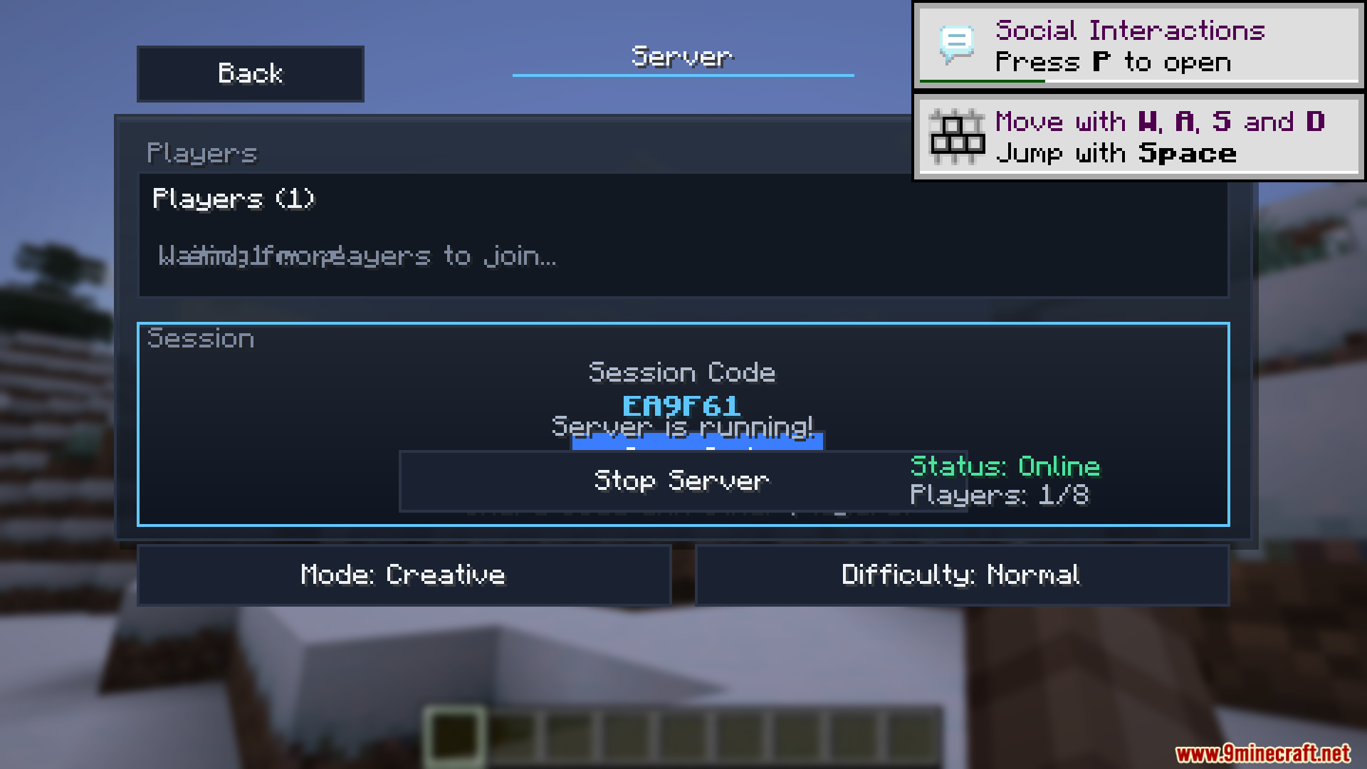 Seamless Serverless Multiplayer Mod Screenshot 4 Minecraft server interface showing online status and a session invite code