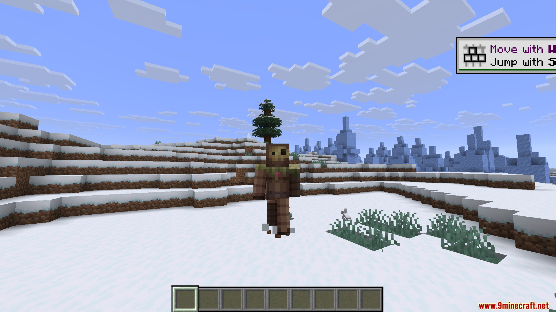 Seamless Serverless Multiplayer Mod Screenshot 7 Player character stands in a snowy biome with distant ice spikes