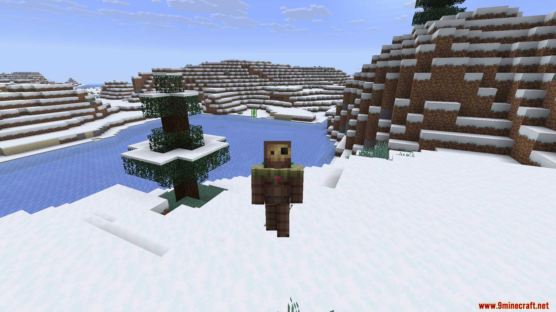 Seamless Serverless Multiplayer Mod Screenshot 8 Player character overlooks a frozen lake from a snowy hill