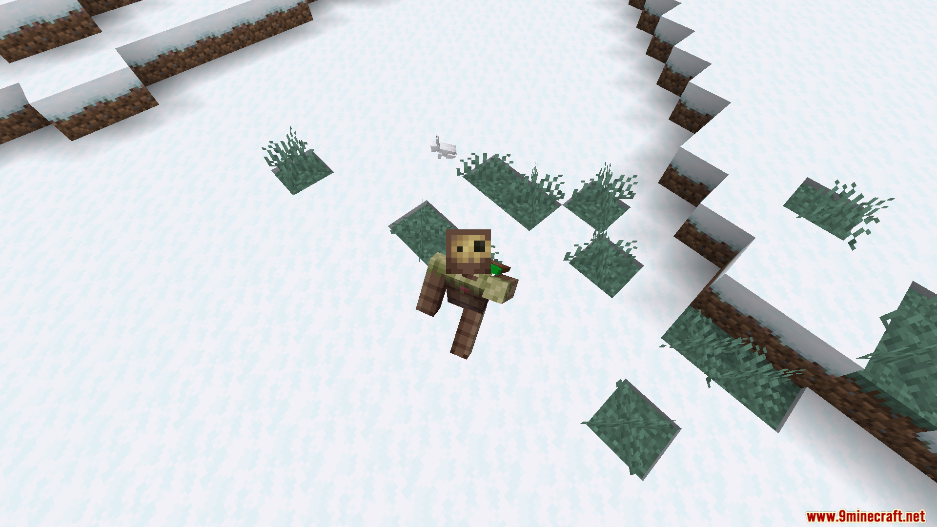 Seamless Serverless Multiplayer Mod Screenshot 9 A custom character skin stands in a snowy biome near a rabbit
