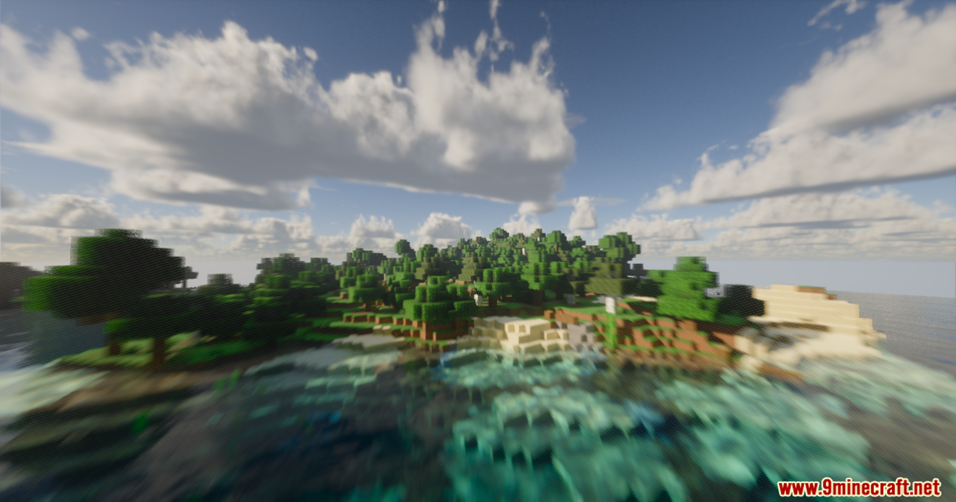 Serendipity Shaders Screenshot 10 Tropical island surrounded by clear water with a radial motion blur effect