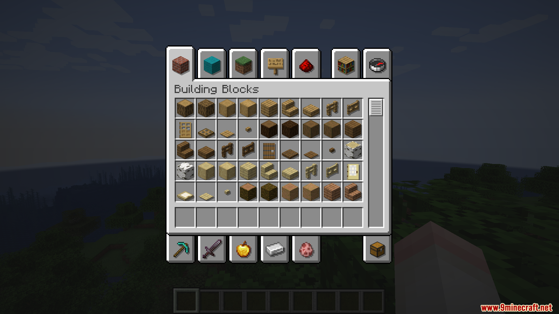 Shadow Drop Mod Screenshot 2 Creative inventory menu showing building blocks with subtle drop shadows behind items