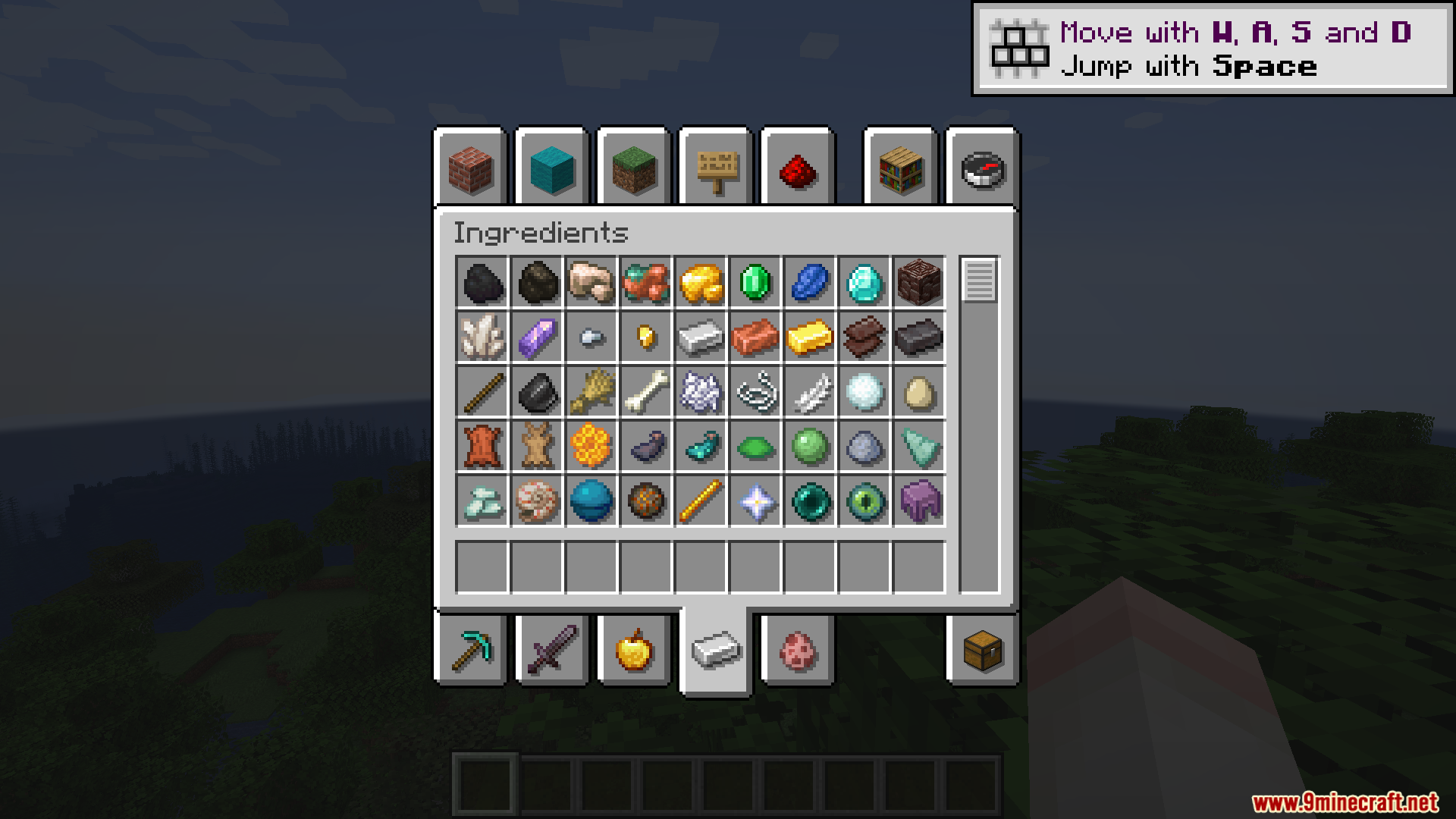 Shadow Drop Mod Screenshot 4 Minecraft creative inventory showing ingredients with dark shadows behind each item icon