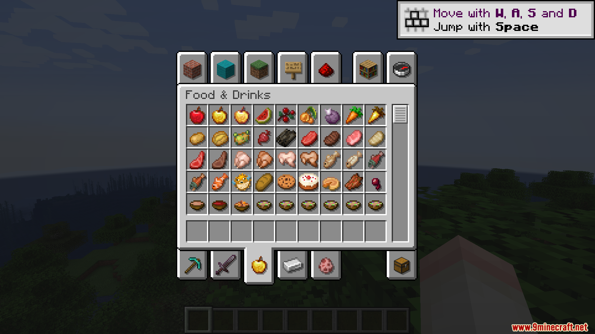 Shadow Drop Mod Screenshot 5 Minecraft food menu showing items with dark shadows from the Shadow Drop mod