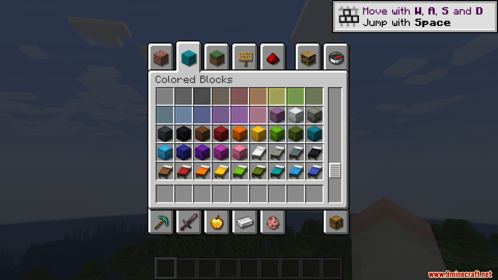 Shadow Drop Mod Screenshot 7 Minecraft creative inventory menu showing colored blocks with Shadow Drop Mod