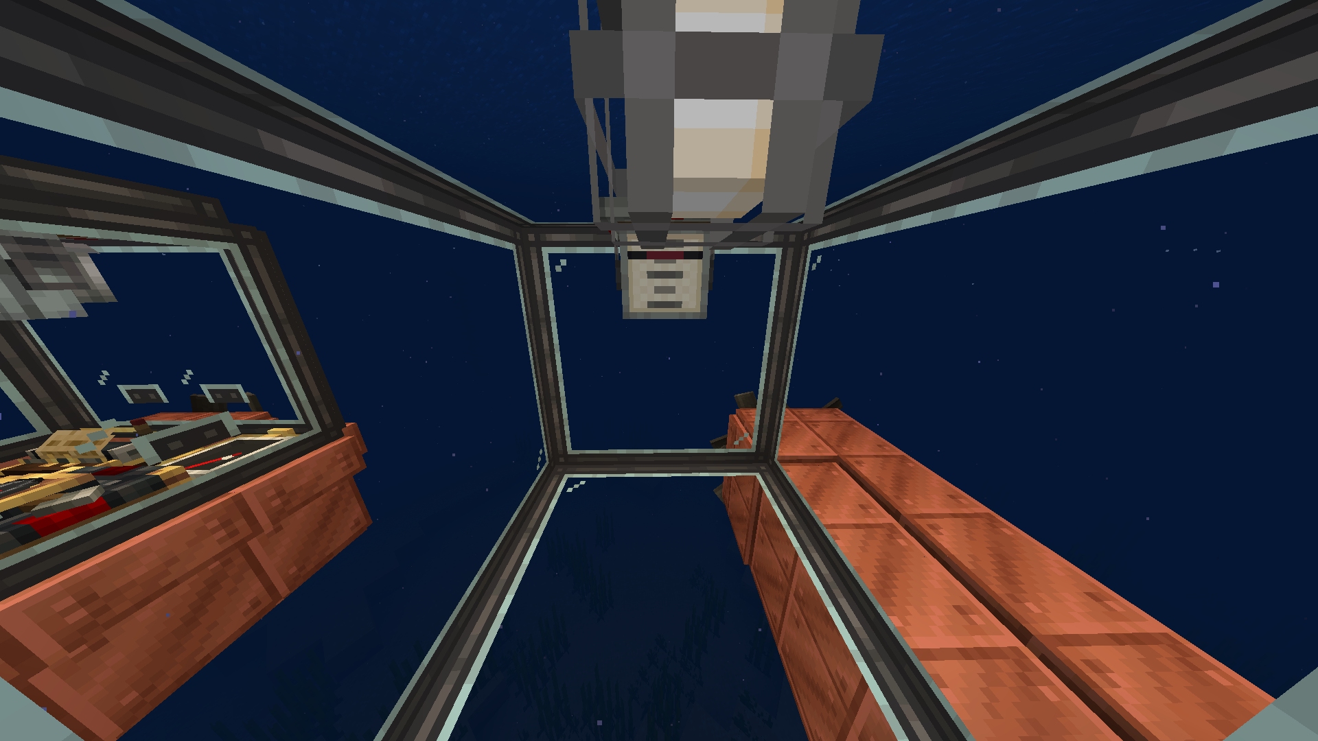 View from inside the submarine looking out at the copper block exterior