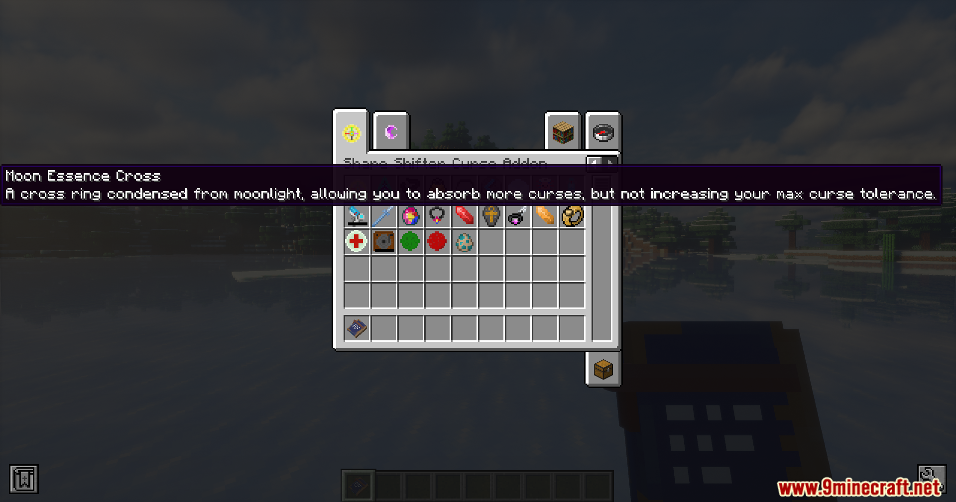 Moon Essence Cross item tooltip shown in the Minecraft inventory screen