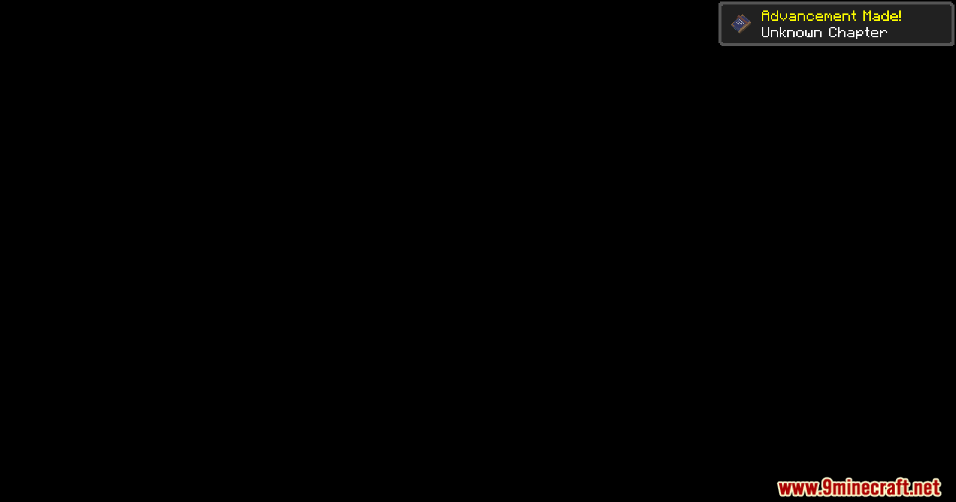 A black screen displaying a Minecraft advancement notification for an unknown chapter