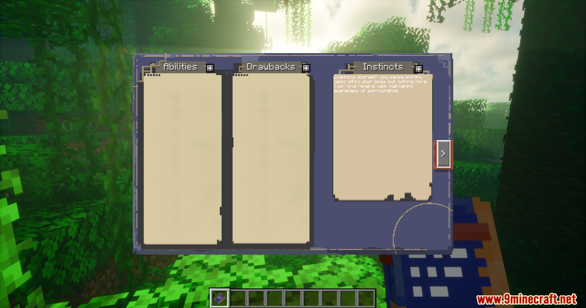The Shape Shifter Curse guidebook shows player abilities and survival instincts