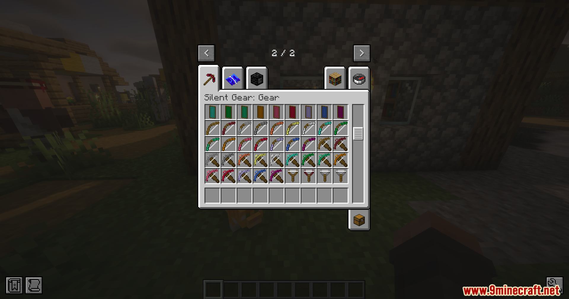 Silent Gear Metalworks Mod Screenshot 4 The creative menu shows various colorful shields bows and crossbows in Minecraft
