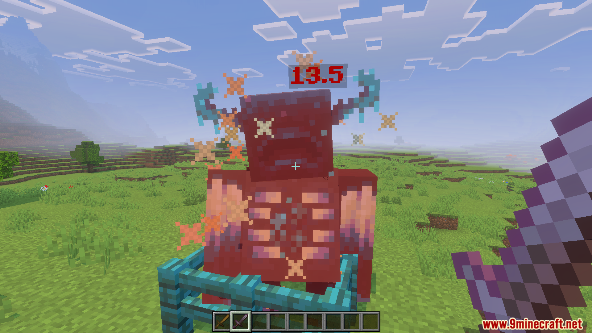 Simple Damage Indicator Addon Screenshot 6 Floating red numbers show the damage dealt to a Warden during battle