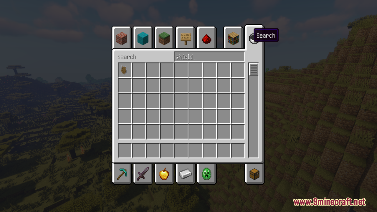 Simple Kite Shield Resource Pack Screenshot 1 Searching for the custom kite shield item in the creative inventory menu