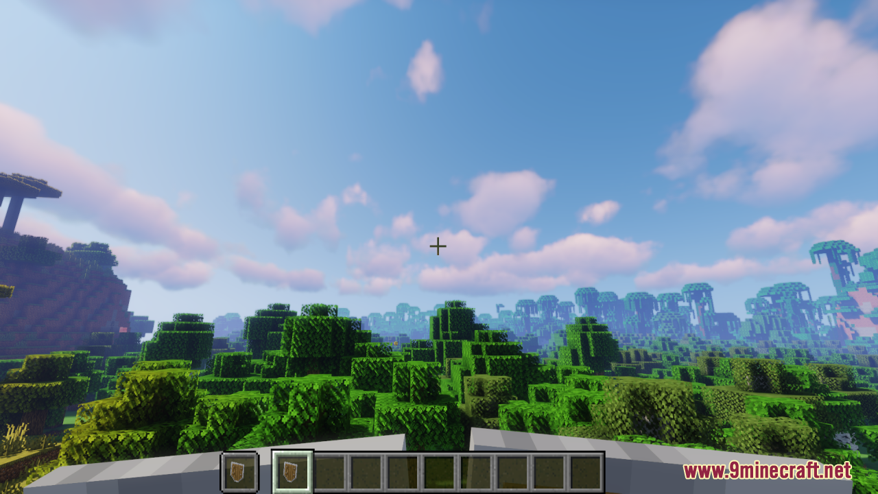 Simple Kite Shield Resource Pack Screenshot 10 First person view of a player holding two kite shields in a jungle