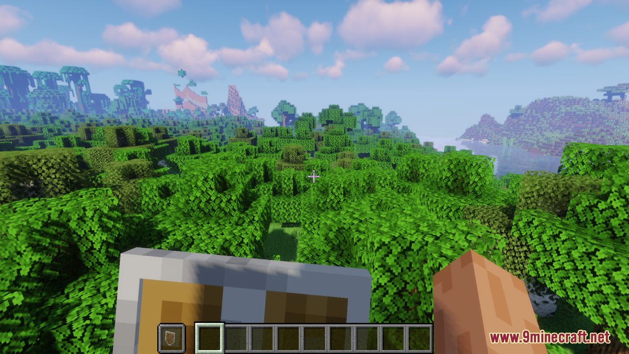 Simple Kite Shield Resource Pack Screenshot 9 Player holding a custom kite shield while looking at a dense jungle biome