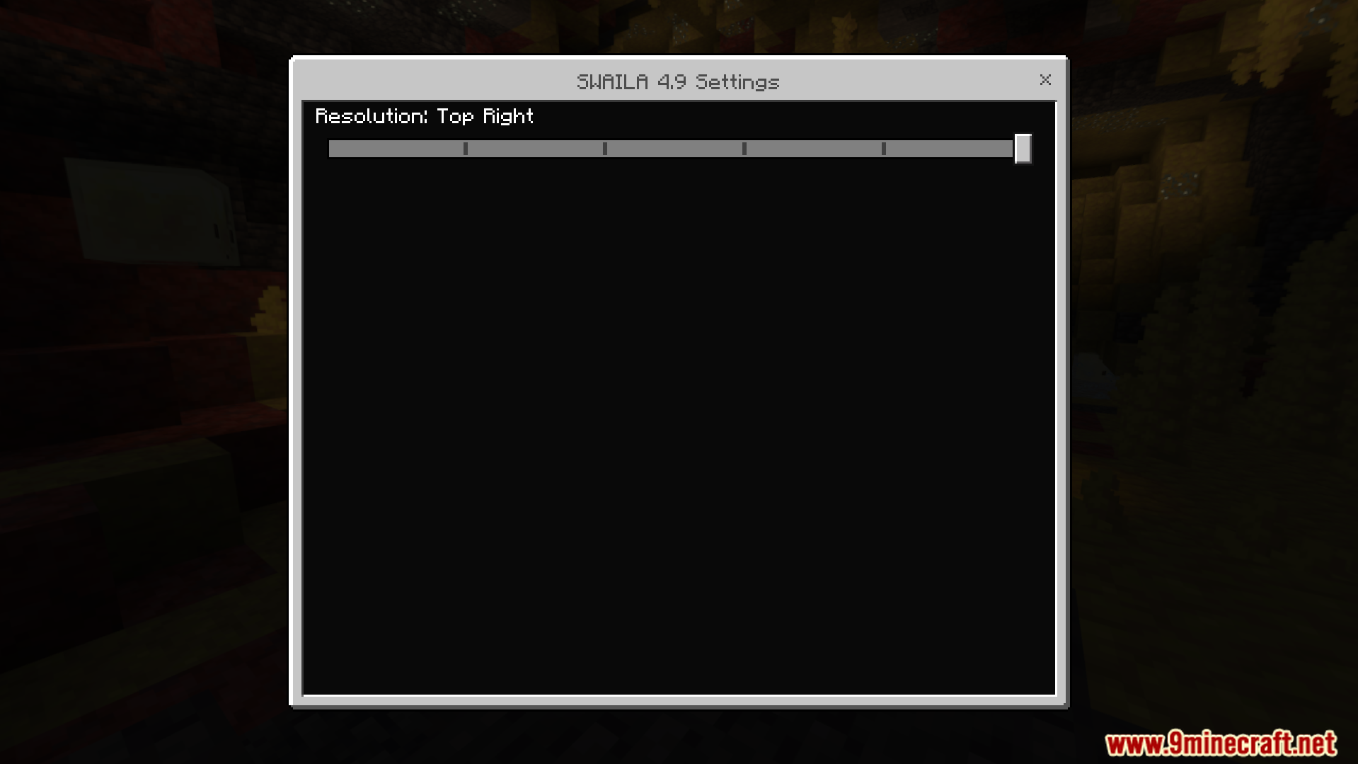 The addon settings window with a slider to change the display resolution