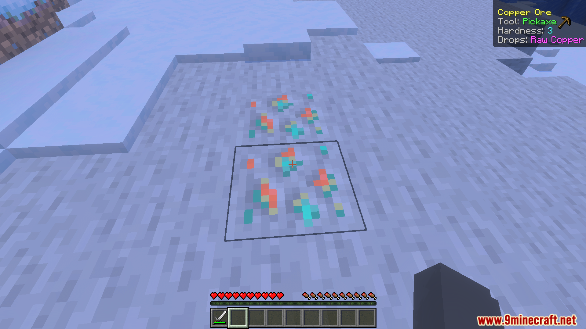 Addon interface showing tool requirements and hardness for a copper ore block