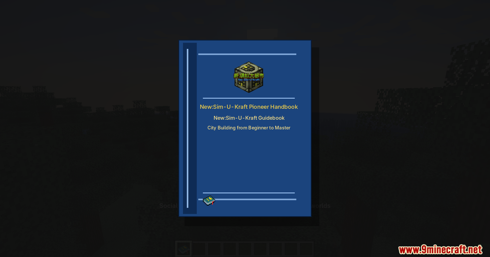 SimuPack Mod Screenshot 4 A blue pioneer handbook for city building guide in a Minecraft world