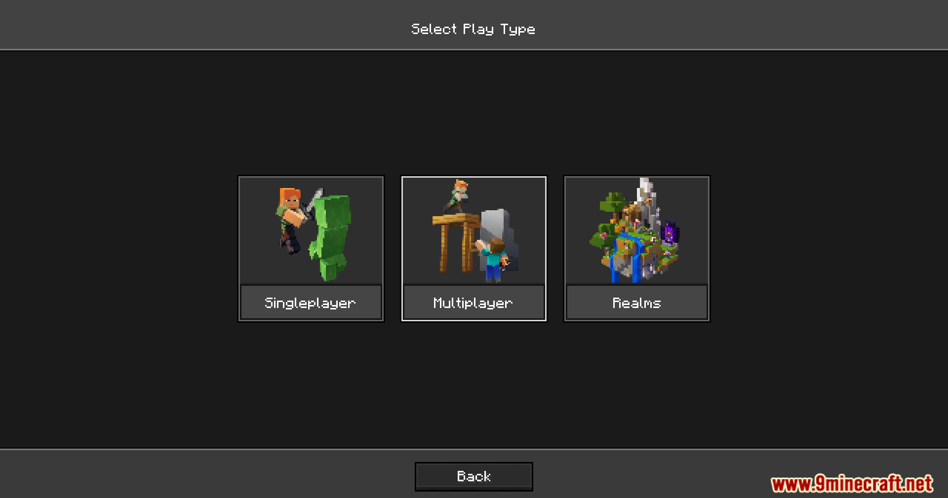 Sirius Ui Mod Screenshot 4 Selection screen showing icons for singleplayer multiplayer and realms game modes