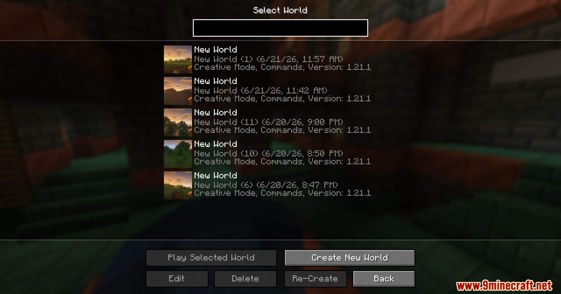 Sirius Ui Mod Screenshot 6 The world selection screen displays a list of saved Minecraft worlds