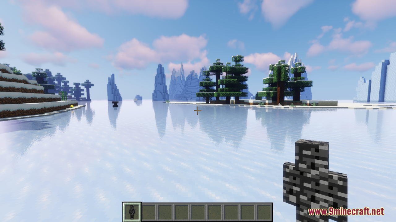 Skin Totem 3D Edition Resource Pack Screenshot 10 Player holding a custom 3D character totem in a snowy ice biome