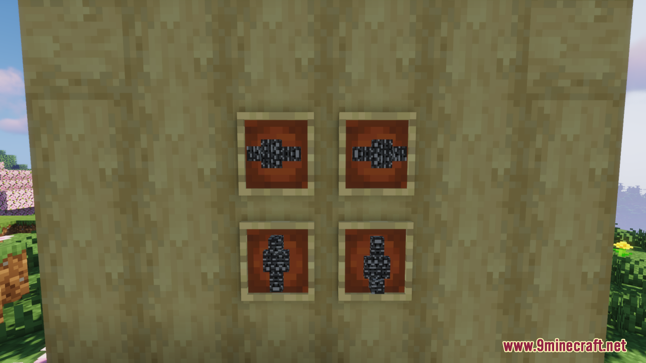 Skin Totem 3D Edition Resource Pack Screenshot 5 Four item frames on a wall showing different angles of 3D skin totems