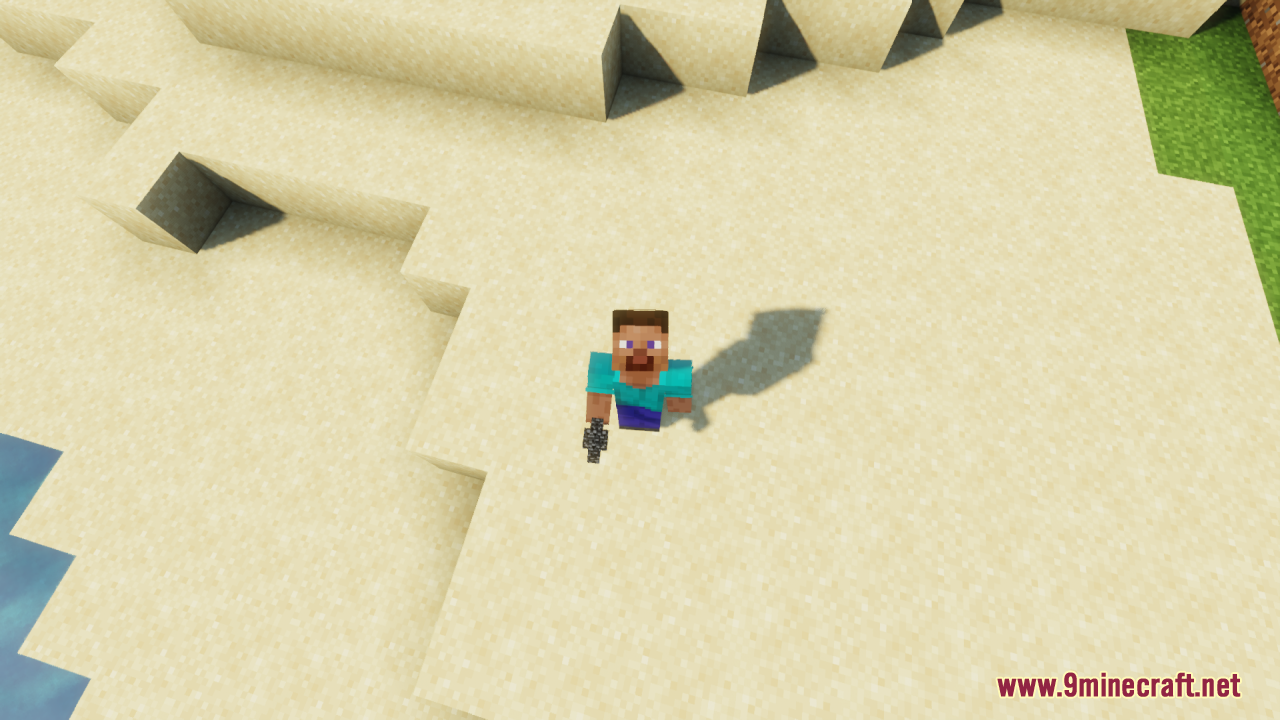 Skin Totem 3D Edition Resource Pack Screenshot 7 Minecraft player holding a custom 3D totem of undying on a beach
