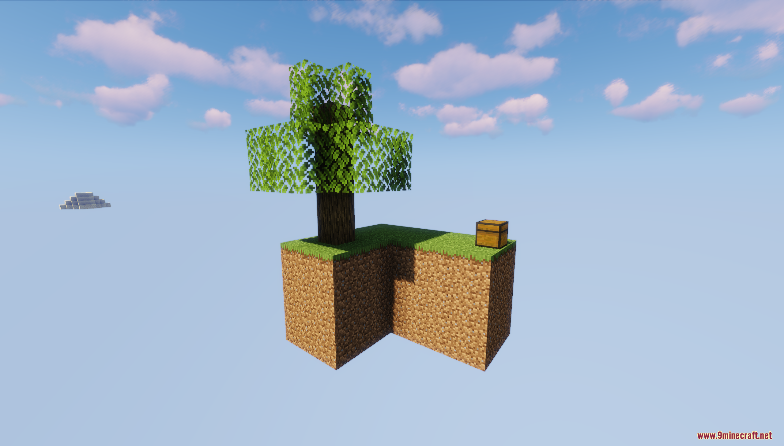 SkyLand Origins Map Screenshot 1 A tiny floating island with a single oak tree and a wooden chest