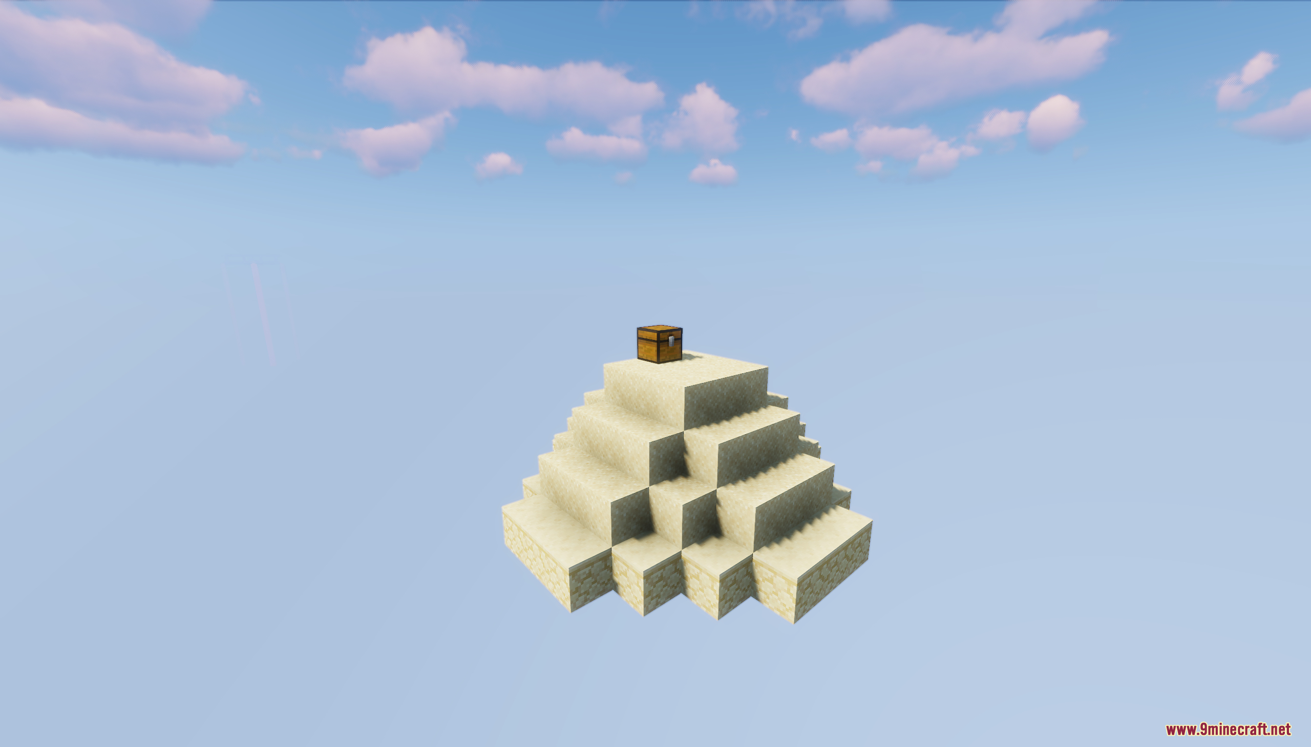 SkyLand Origins Map Screenshot 4 A small sand island shaped like a pyramid with a chest on top