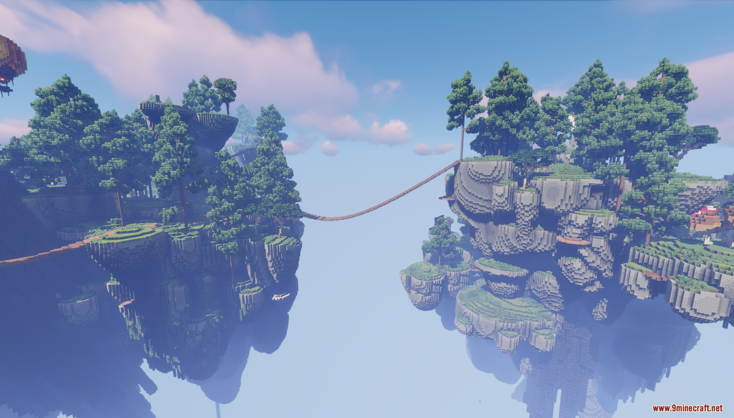 SkyRoot Spawn Map Screenshot 10 A long rope bridge connecting two large floating islands in the sky