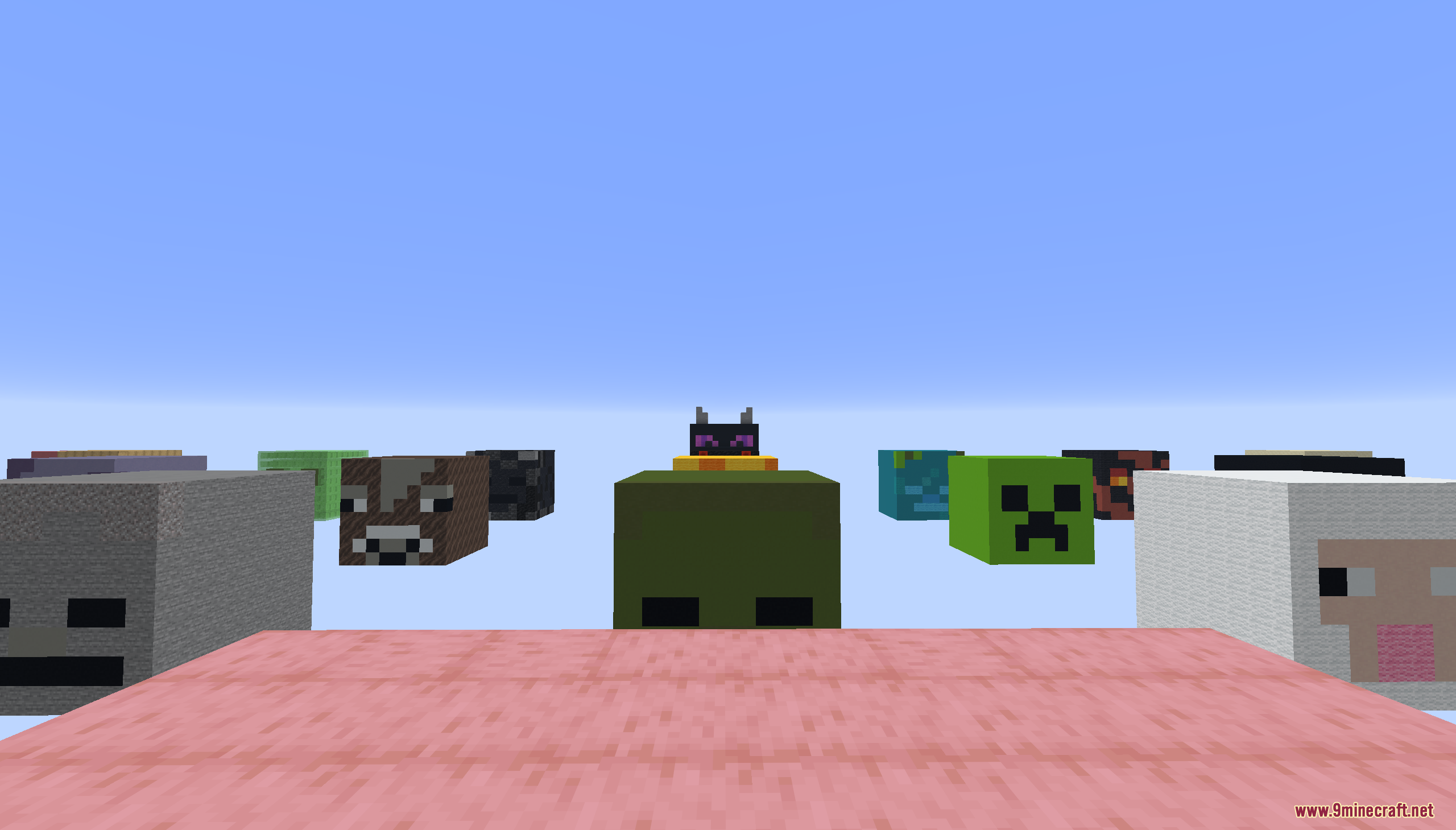 Giant floating mob heads in the Skyblock on Mob Heads Map