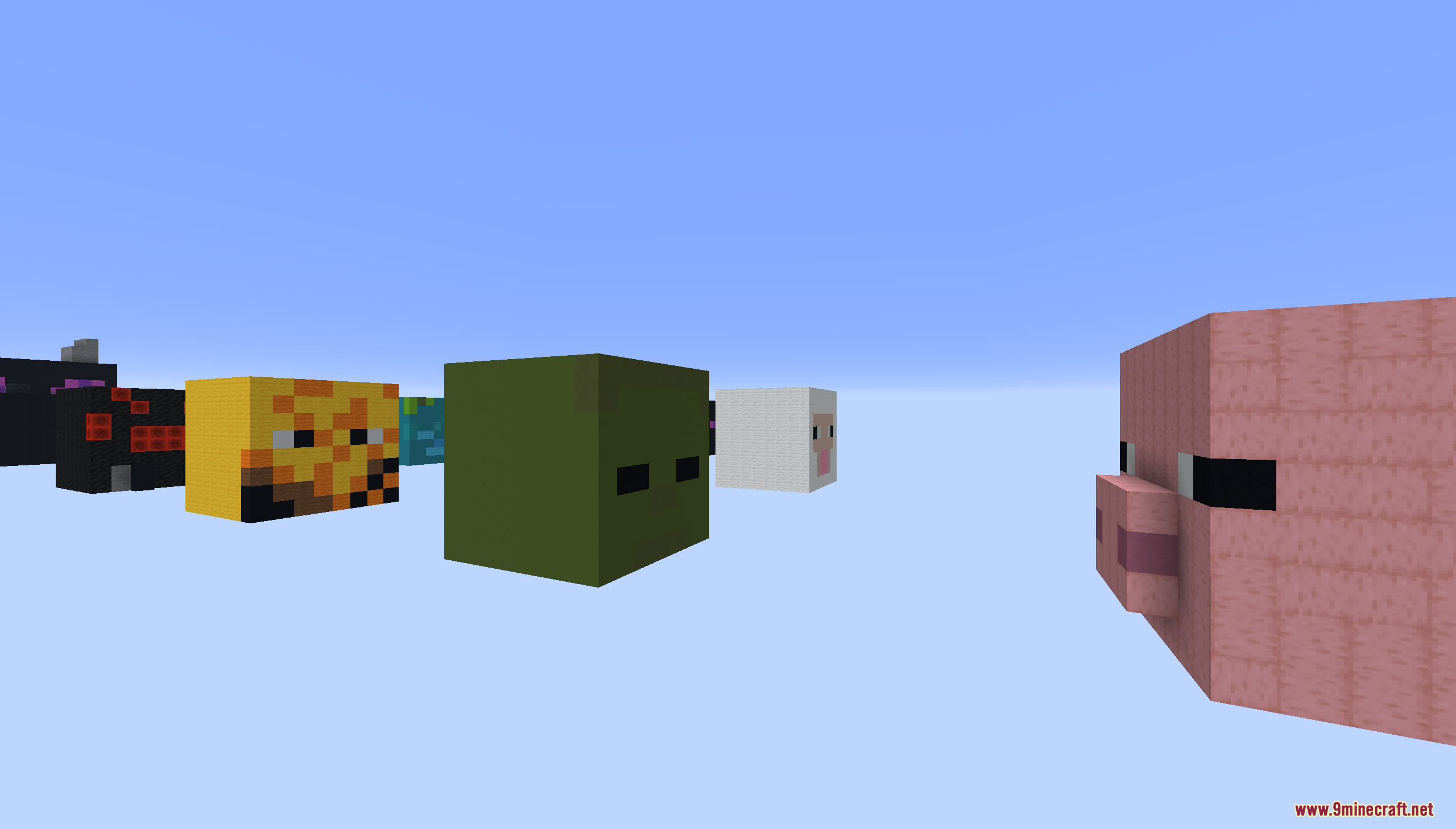 Giant floating mob heads in the Skyblock on Mob Heads Map