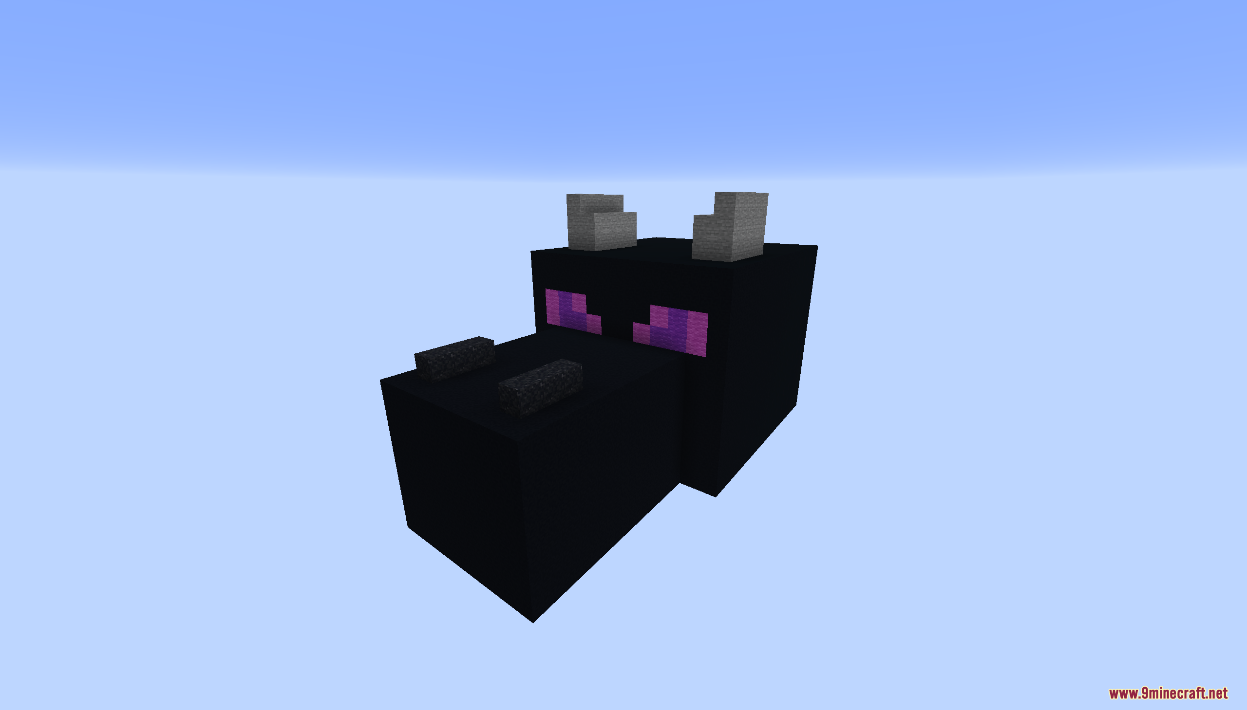 A massive Ender Dragon head floating in the clear blue sky
