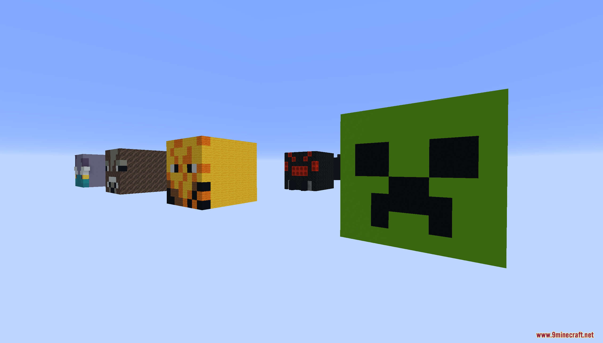 Giant floating mob heads in the Skyblock on Mob Heads map