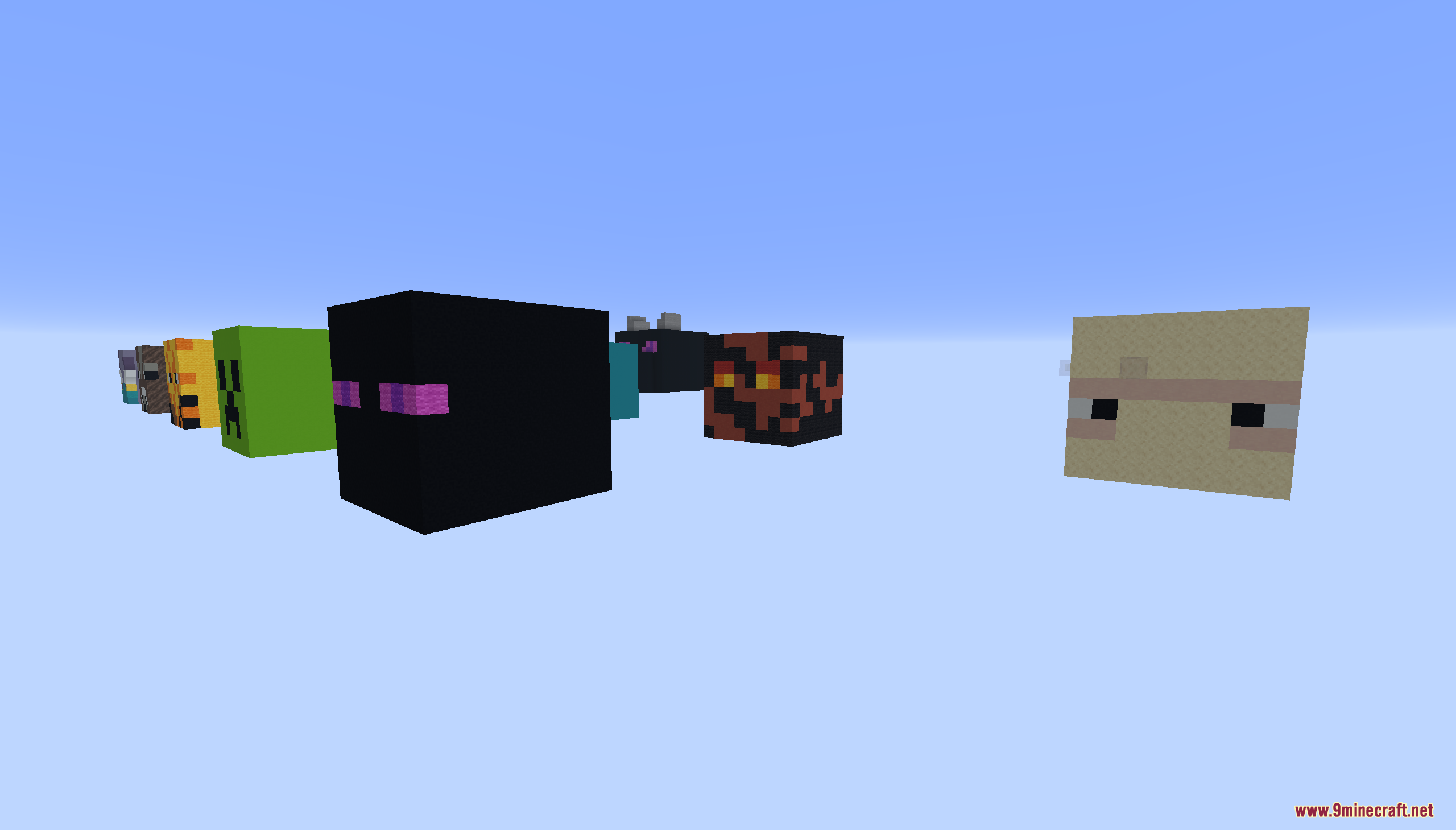 Giant floating mob heads in the Skyblock on Mob Heads Map world