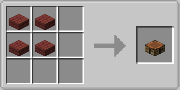 Crafting recipe for a compact workbench using four dark wooden slabs