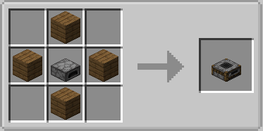 Crafting recipe for a slab crafting table using wooden planks and a furnace