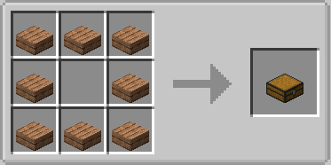 Crafting a slab chest by placing eight oak wood slabs in a ring