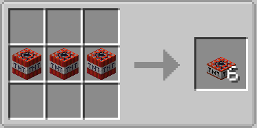 Crafting recipe for TNT slabs using three TNT blocks in a row
