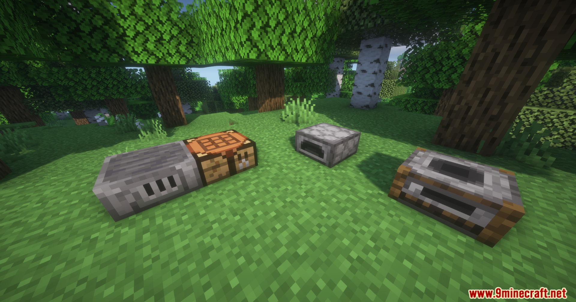 Compact slab versions of common utility blocks placed on a grassy field